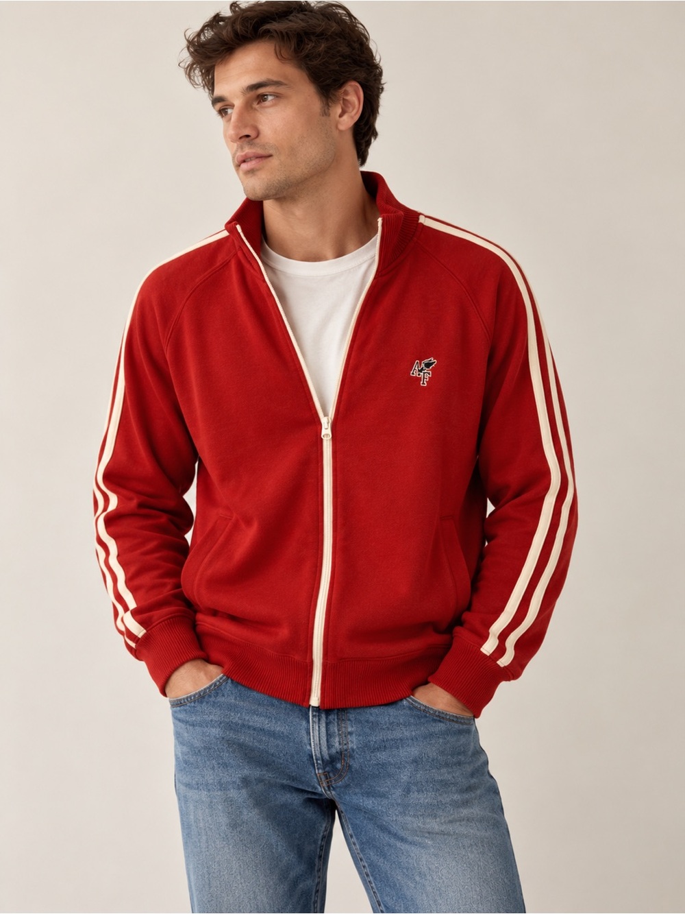 Vintage Y2K Abercrombie & Fitch A&F Red Track Jacket Racing Stripe 90s 2000s